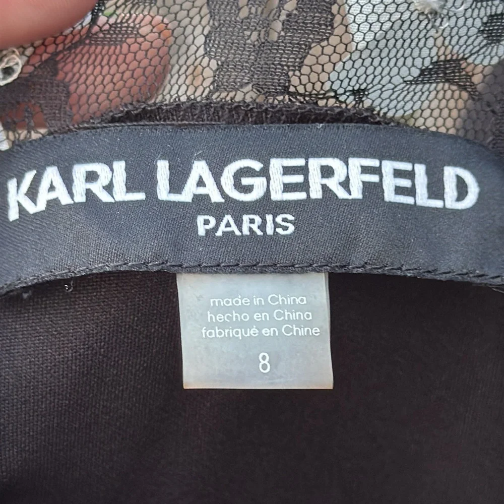 Karl Lagerfeld Paris Black Floral Lace Cropped Jumpsuit, Size 8 - Picture 6 of 8